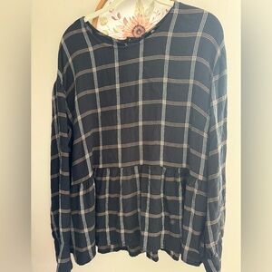 Madewell Black Plaid Long Sleeve Top xl